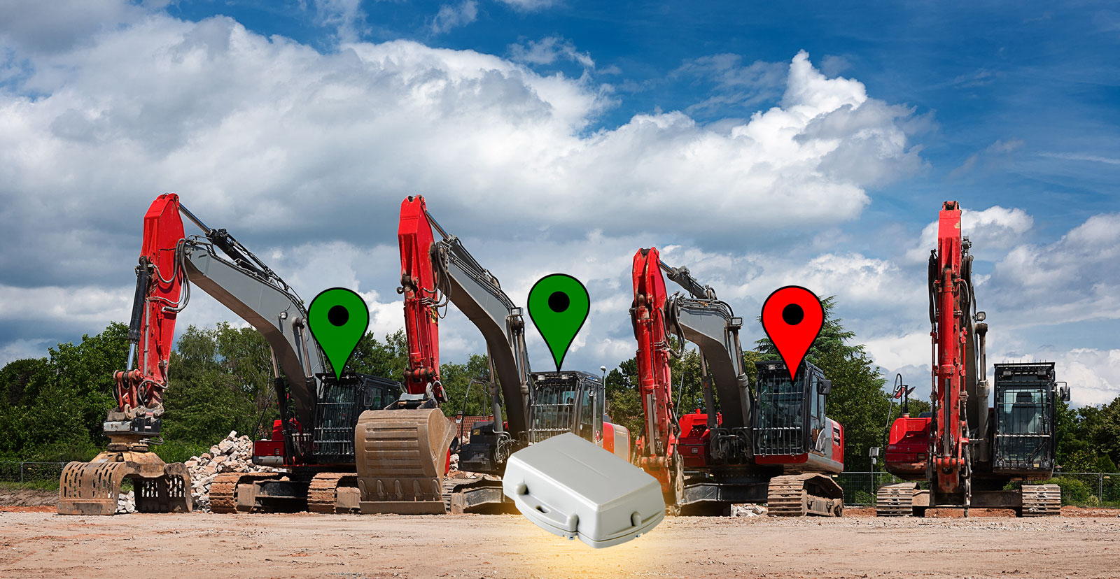 Baumaschinen mit Standortmarkierungen und GPS-Tracker