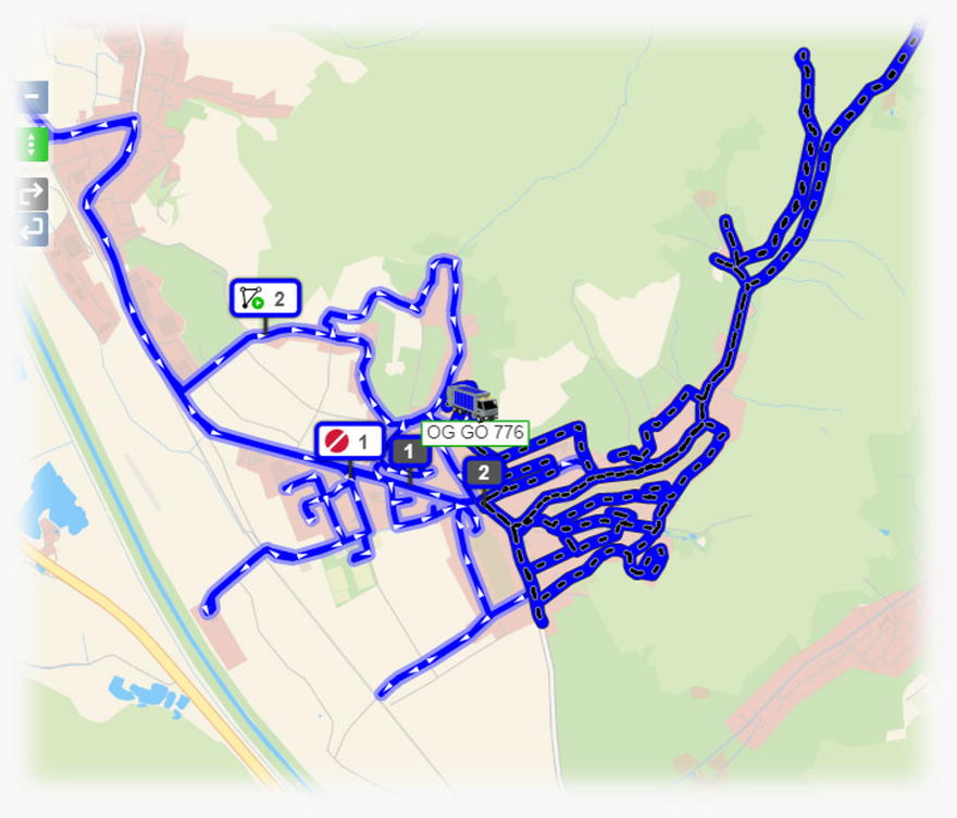 Karte einer Regeltour mit Fahrspur
