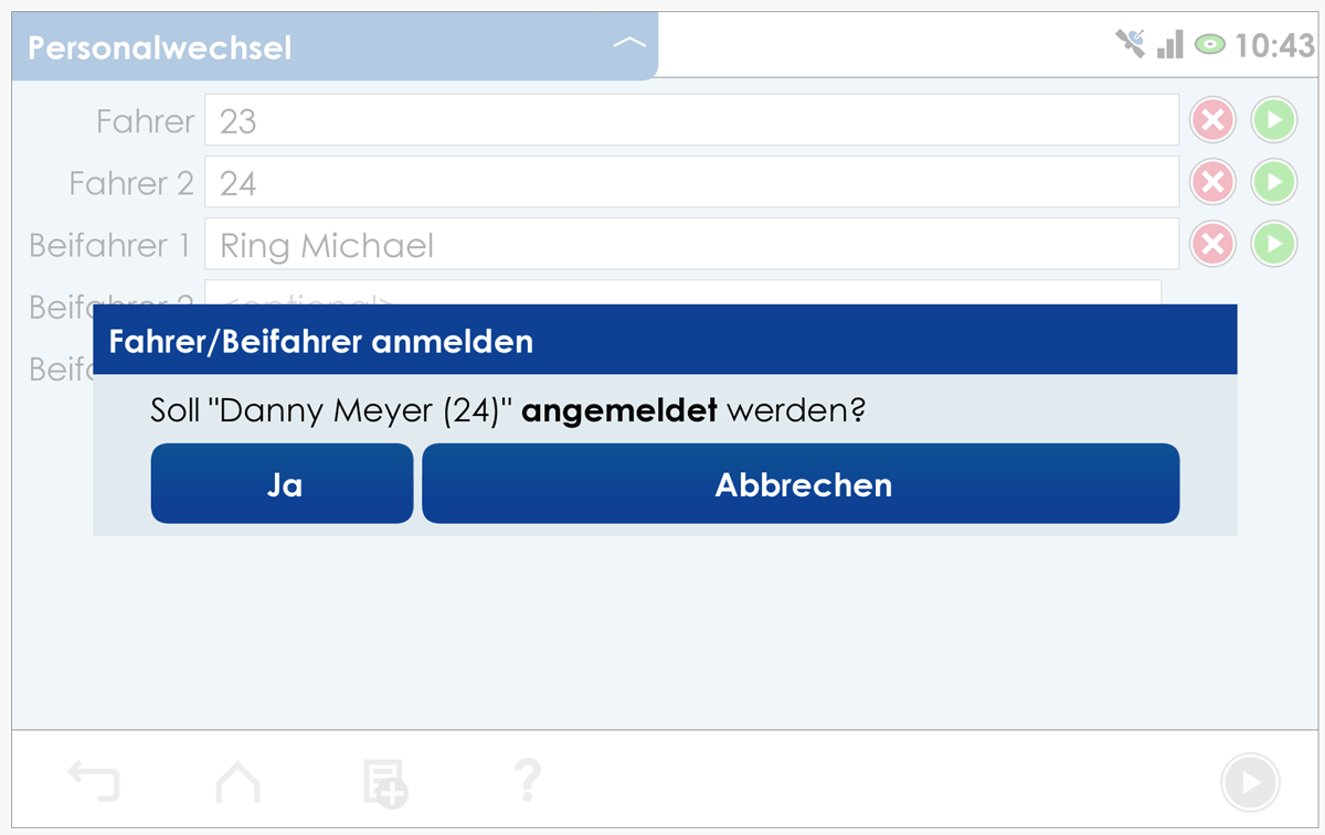 Personalwechsel in der Fahrer-App erfassen
