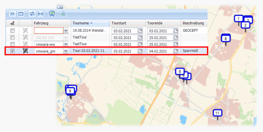Tour wurde ins Webportal übertragen