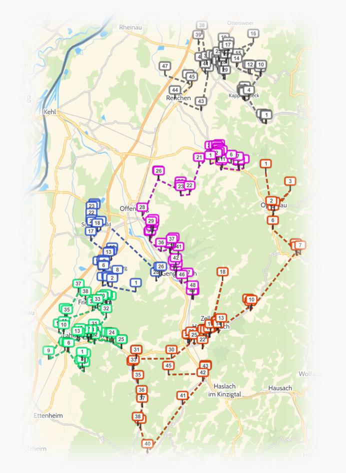 Ergebnis mit 5 eingeteilten Touren in der Karte