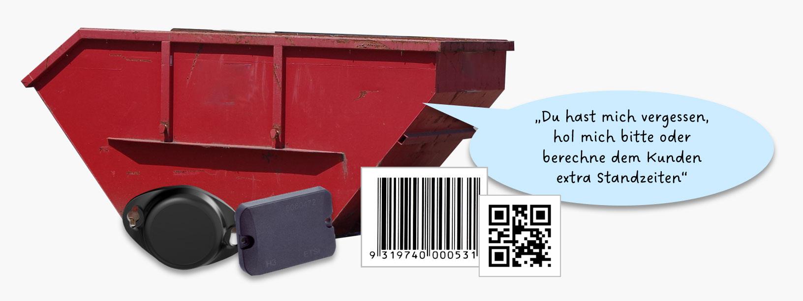 Absetzcontainer mit Barcode und Transponder