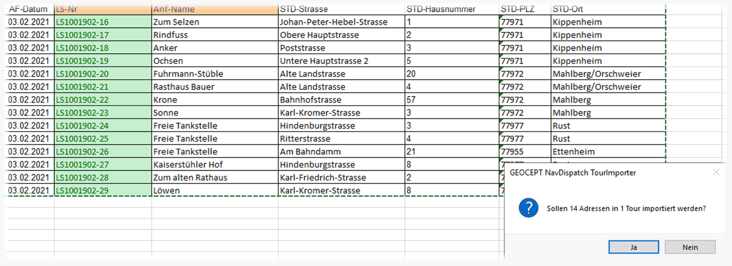Auftragsdaten im GEOCEPT TourImporter