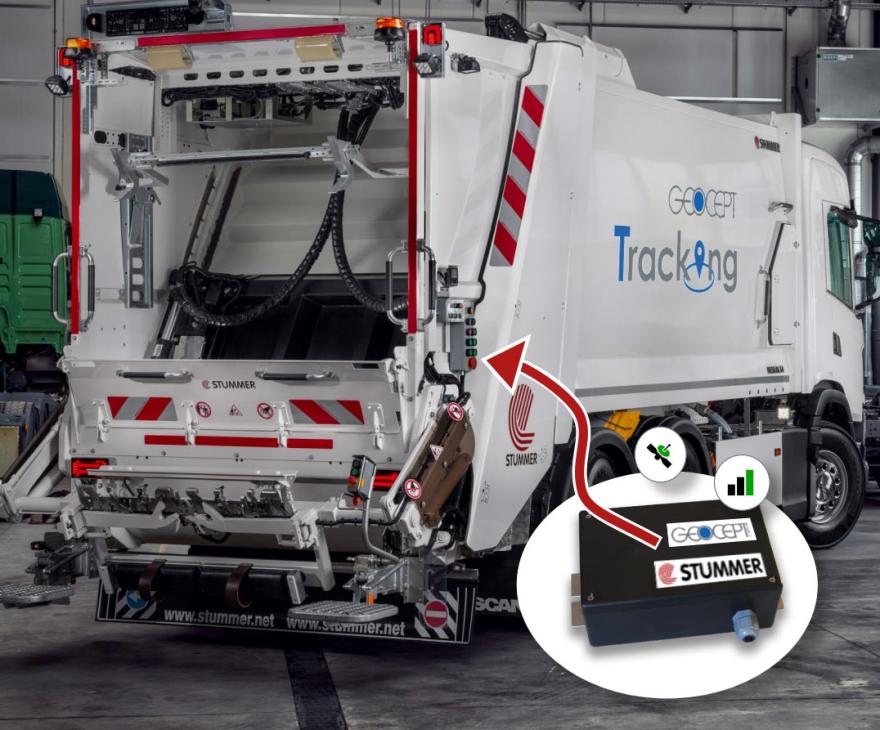 Schüttung eines Entsorgungsfahrzeugs mit BIN-Tracker
