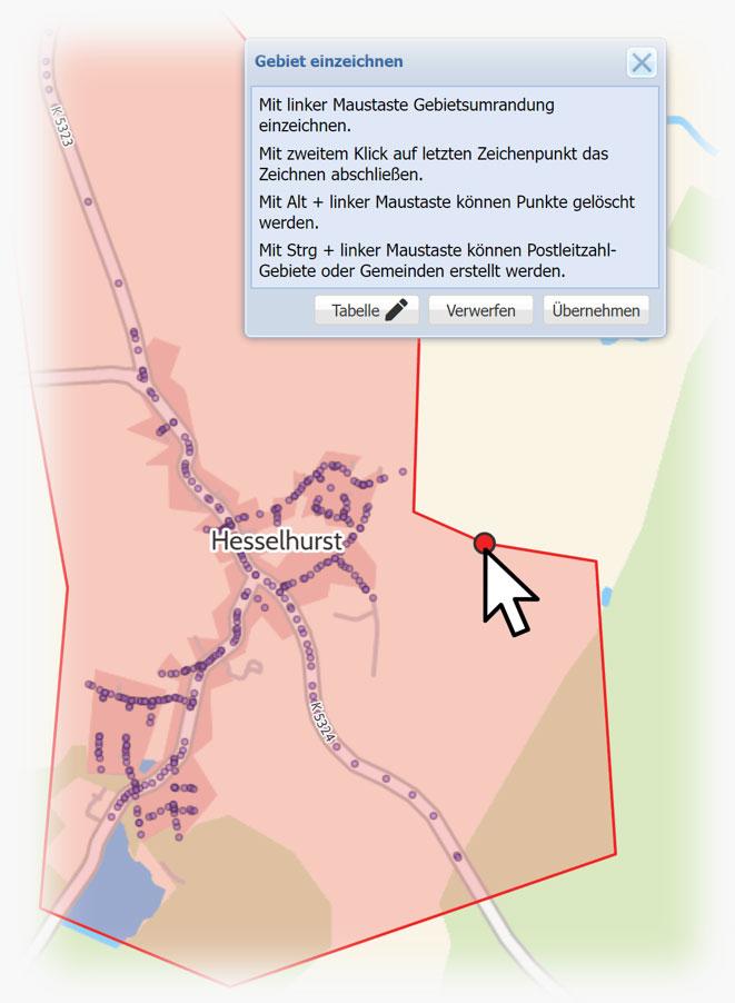 Gebiet in der Karte bearbeiten
